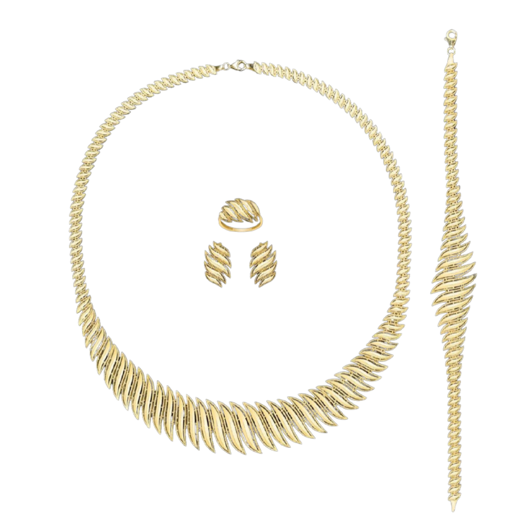 VIERTEILIGES GOLDSET MIT BLATTMOTIV