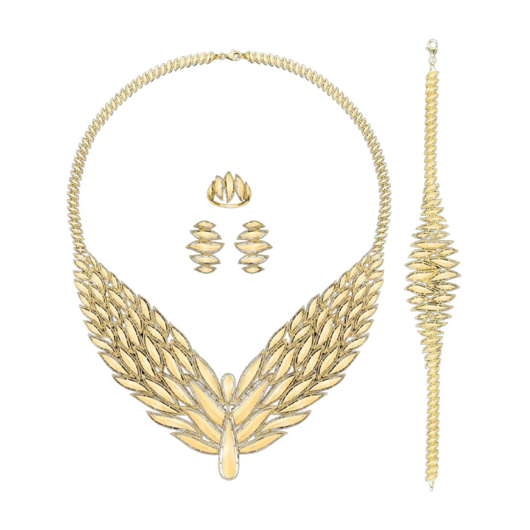 VIERTEILIGES GOLDSET MIT FLÜGELMOTIV