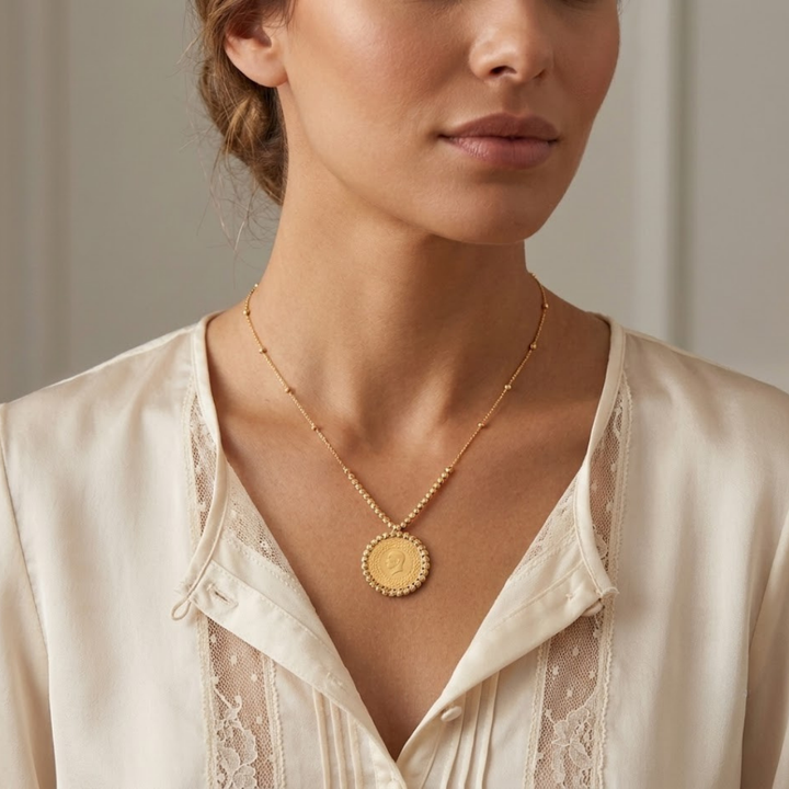 DORIKA-KUGELN MIT VIERTELGOLDMÜNZE (CEYREK) GOLDKETTE