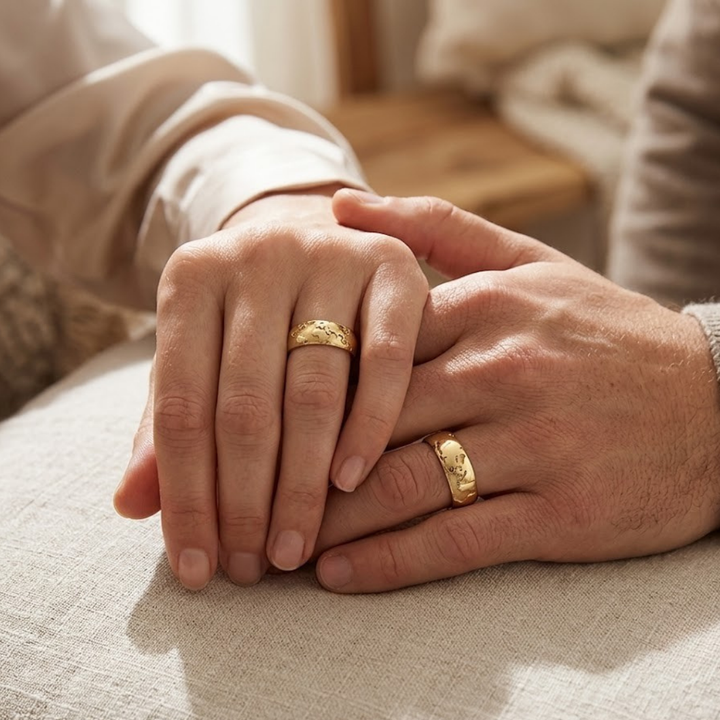 GOLDENE EHERINGE MIT WELTKARTENMOTIV