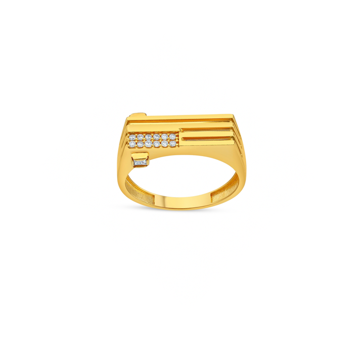 GOLDRING MIT LINIENDETAILS UND STEINBESATZ