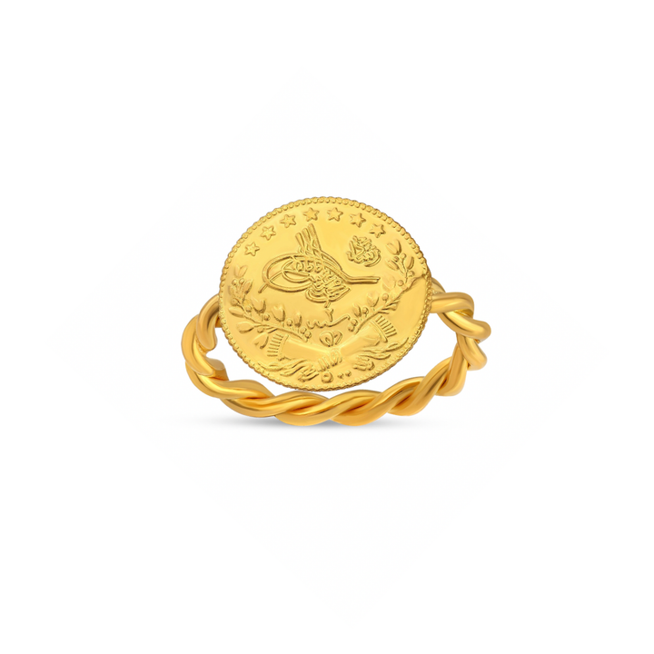 GOLDRING MIT REŞAT-MÜNZE IM KORDEL (BURMA)-DESIGN