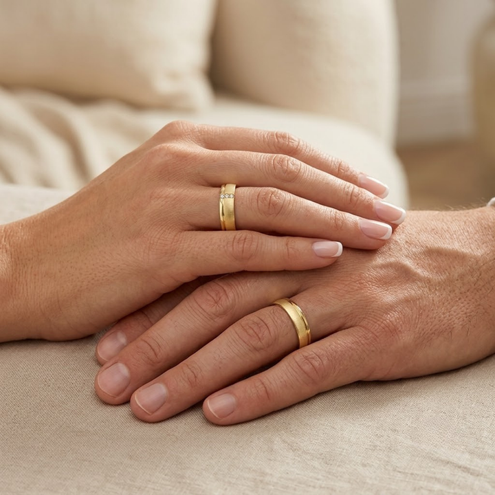 MATTE GOLDENE TRAURINGE MIT 3 STEINEN