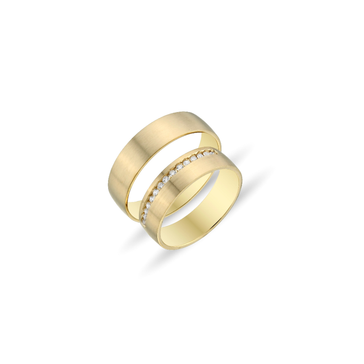 MATTE GOLDENE TRAURINGE MIT STEINREIHE