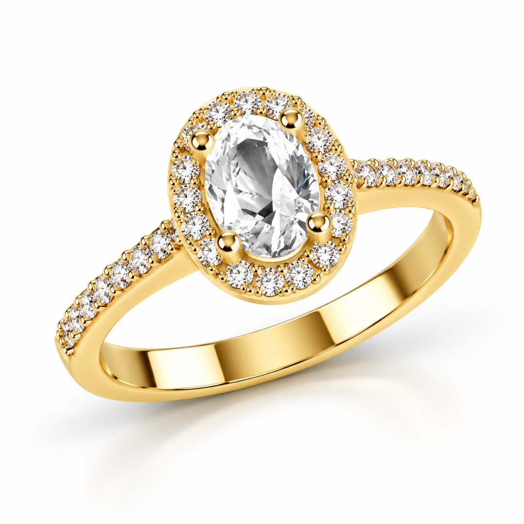 Ovaler Halo-Ring mit Seitensteinen